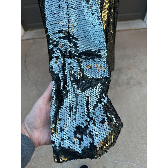 Gee Gee Sequin Open Front Jacket Duster Cardigan M Black Gold Formal Party Disco - Picture 11 of 11